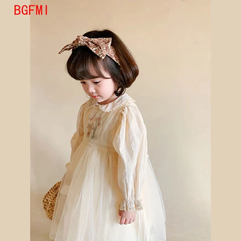 1-10Y New Baby Kid Girl Spring Summer Cream Color Kids infant Dresses Children Doll Collar Embroidered Yarn Dress Girls Clothes - Image 4