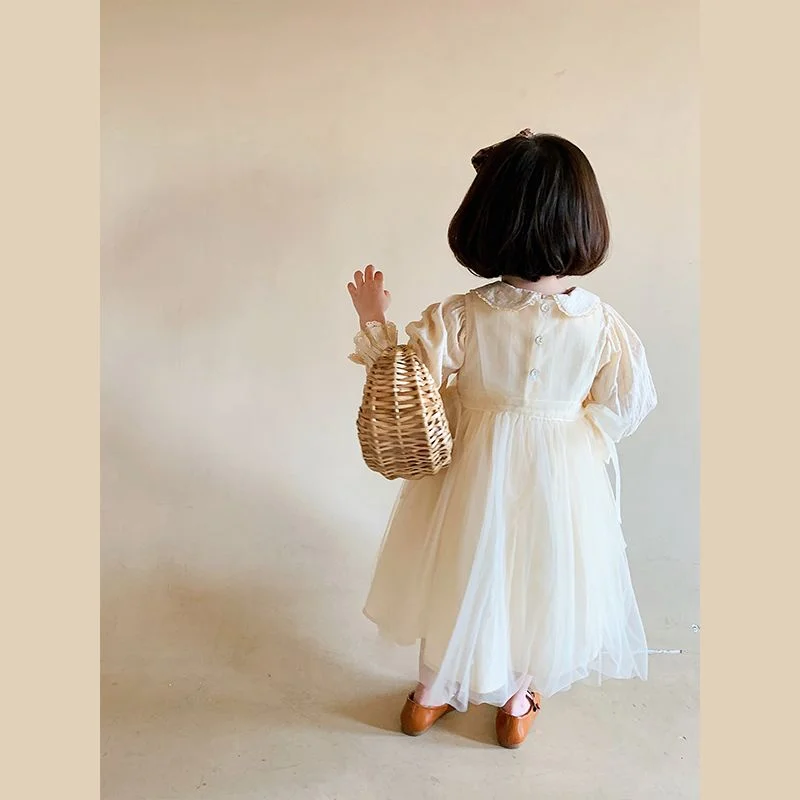 1-10Y New Baby Kid Girl Spring Summer Cream Color Kids infant Dresses Children Doll Collar Embroidered Yarn Dress Girls Clothes - Image 7