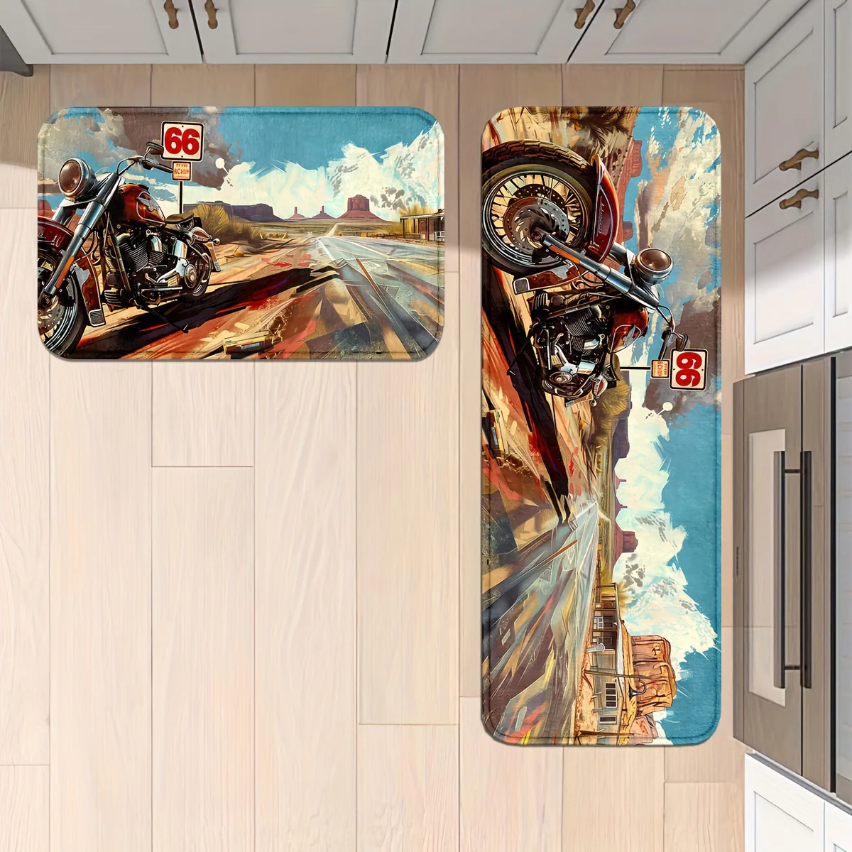 1/2pcs, Motorcycles And Route 66 Kitchen Rugs Non Slip Washable Thicken Kitchen Mat Kitchen Carpet Rugs For Kitchen Floor Kitchen Mats For Floor Kitchen Rugs Non Slip Kitchen Runner - Image 3