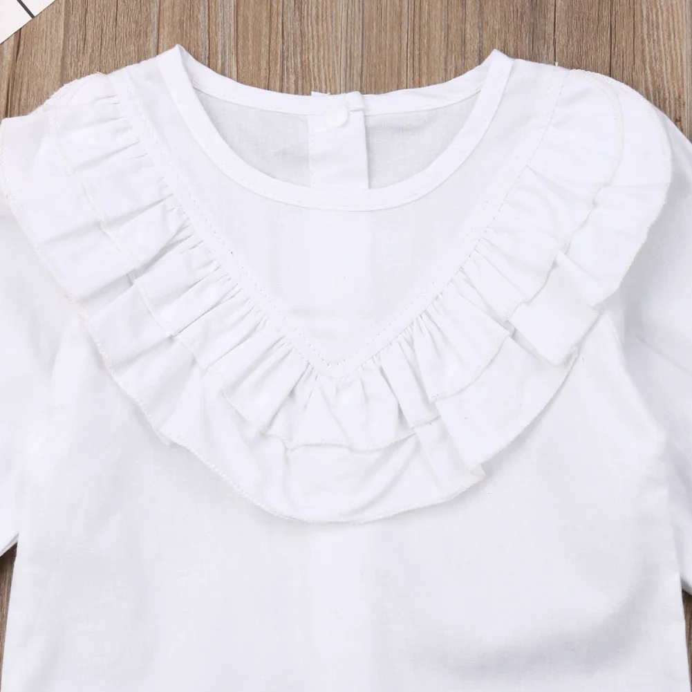 1-5 Year Kid Clothes Set Baby Girls White Long Sleeve Ruffles T Shirts +Girl Denim A-Line Skirt Kids Outfit Sets Spring Autumn - Image 4