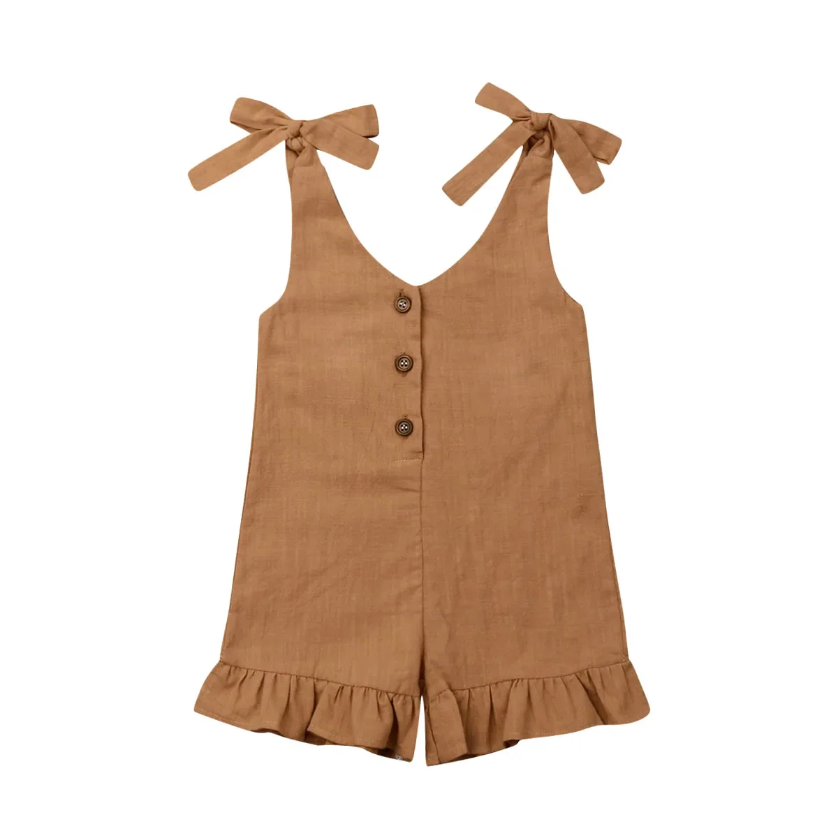 1-6Y New Baby Girl Cotton Linen Clothes Girls Ruffle Romper Kids Jumpsuit Summer Sleeveless Button Overalls Outfits - Image 3