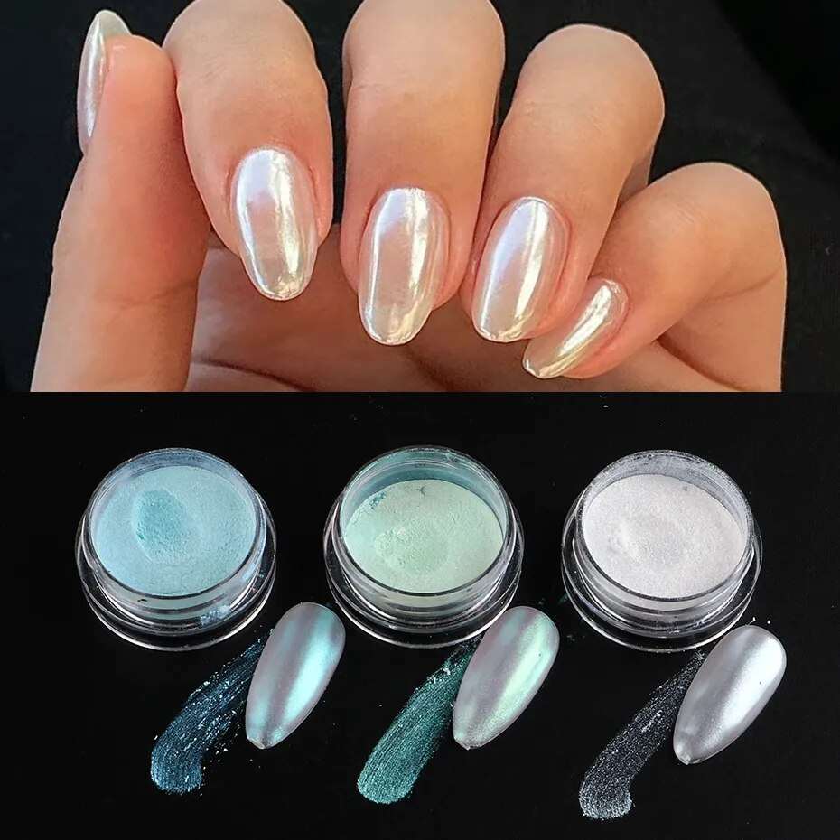 1 Box Aurora Nail Fairy Powder Pigment Pearl White Rubbing on Nail Art Glitter Dust Chrome Manicure Holographic Decorations TRX - Image 3