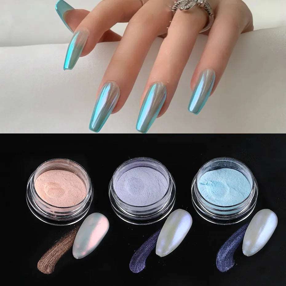 1 Box Aurora Nail Fairy Powder Pigment Pearl White Rubbing on Nail Art Glitter Dust Chrome Manicure Holographic Decorations TRX - Image 4