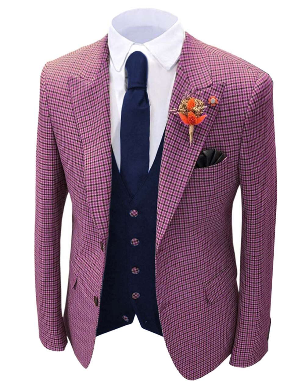1 piece Orange Men's Plaid Wool Tweed Blazer Groomsmen Tuxedo - Image 10