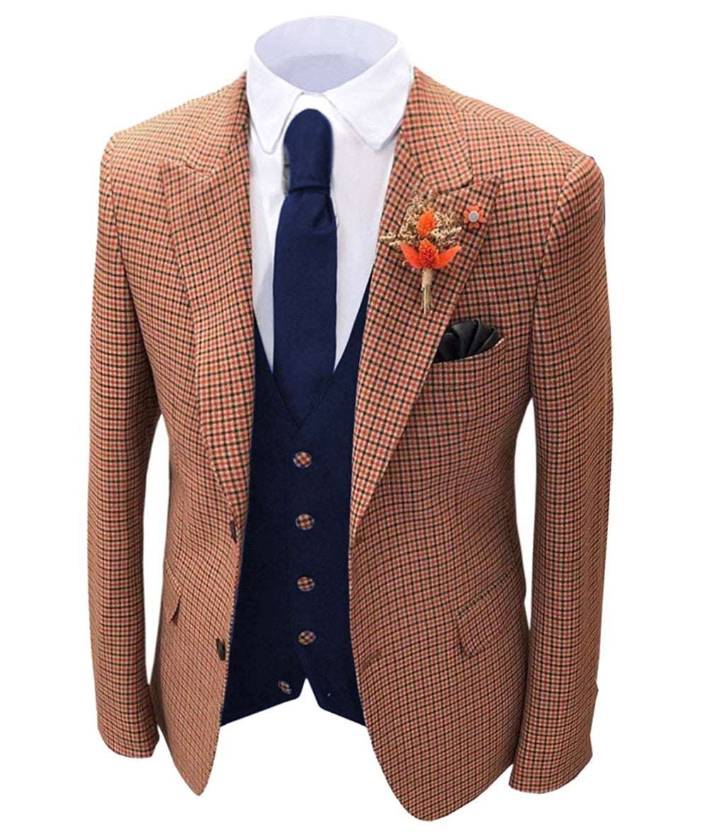 1 piece Orange Men's Plaid Wool Tweed Blazer Groomsmen Tuxedo - Image 3