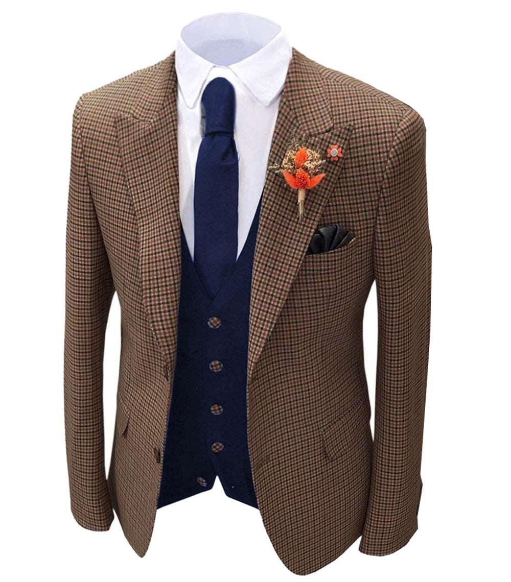 1 piece Orange Men's Plaid Wool Tweed Blazer Groomsmen Tuxedo - Image 5