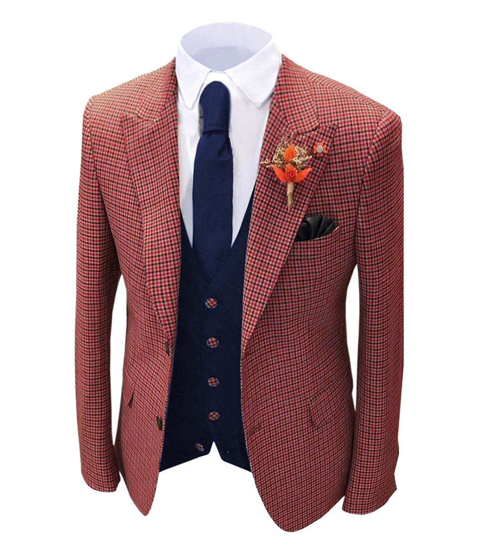 1 piece Orange Men's Plaid Wool Tweed Blazer Groomsmen Tuxedo - Image 7