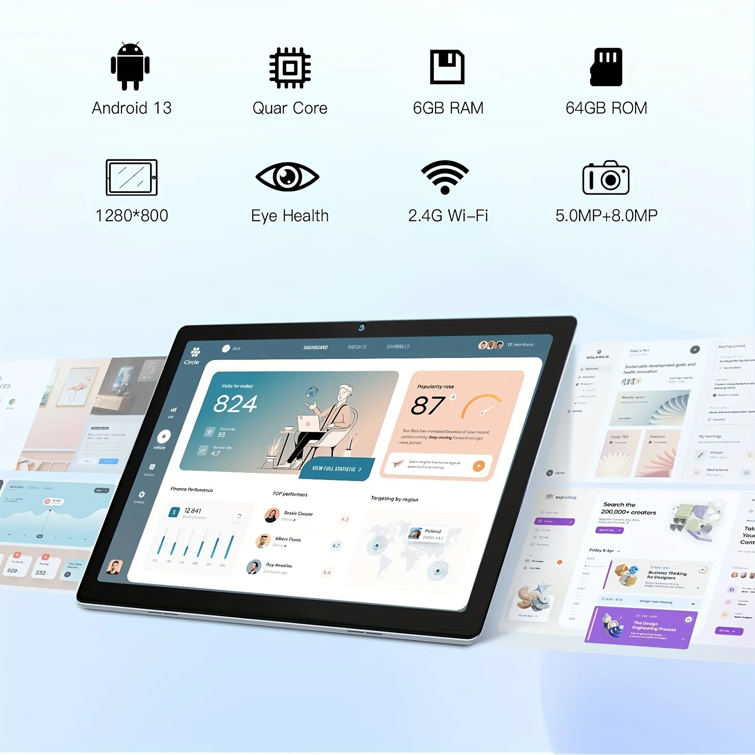 10 Inch Tablet Android 13 Tablet, Quad Core Tablet, 2GB Memory, 64GB ROM, 128GB Expansion, 5000mAh, 1280x800 HD Touch Screen, 5 Million Pixels+8 Million Pixels, WiFi, Dual Camera - Image 6