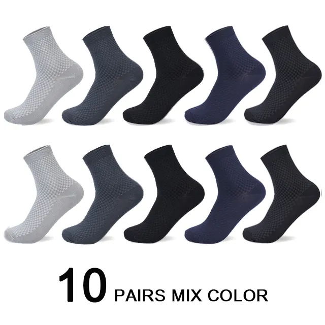 10 Pairs/Lot Men's Bamboo Fiber Socks 2023 New Compression Autumn Long Black Business Casual Man Dress Sock Gift Plus Size 42-45 - Image 14