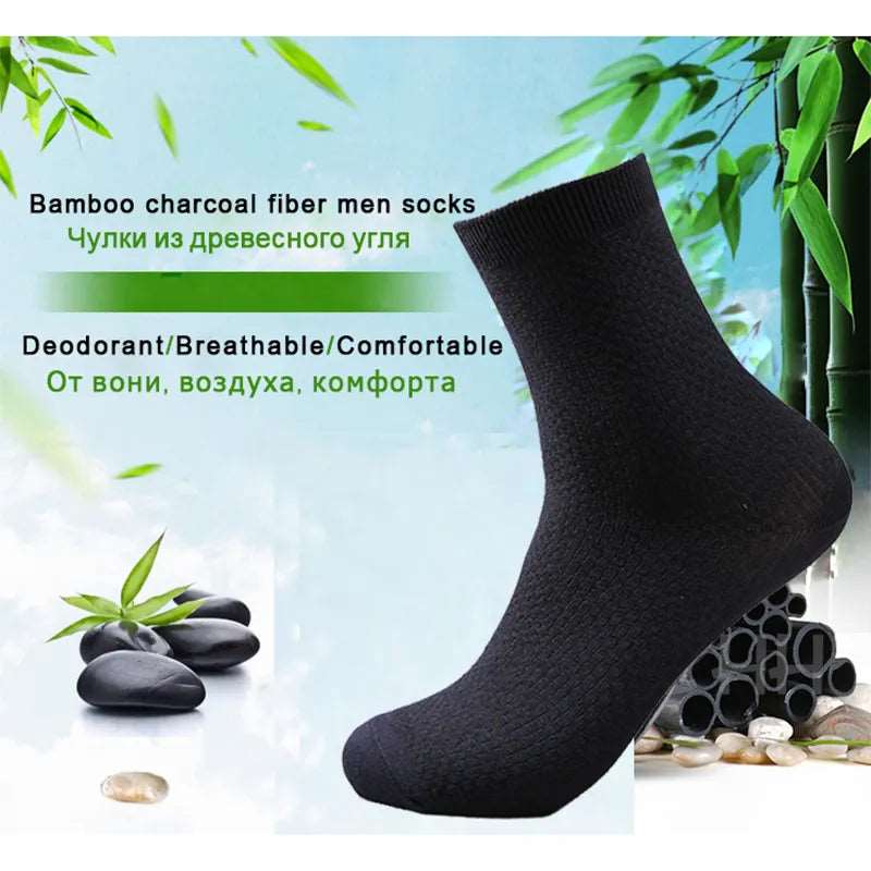 10 Pairs/Lot Men's Bamboo Fiber Socks 2023 New Compression Autumn Long Black Business Casual Man Dress Sock Gift Plus Size 42-45 - Image 3