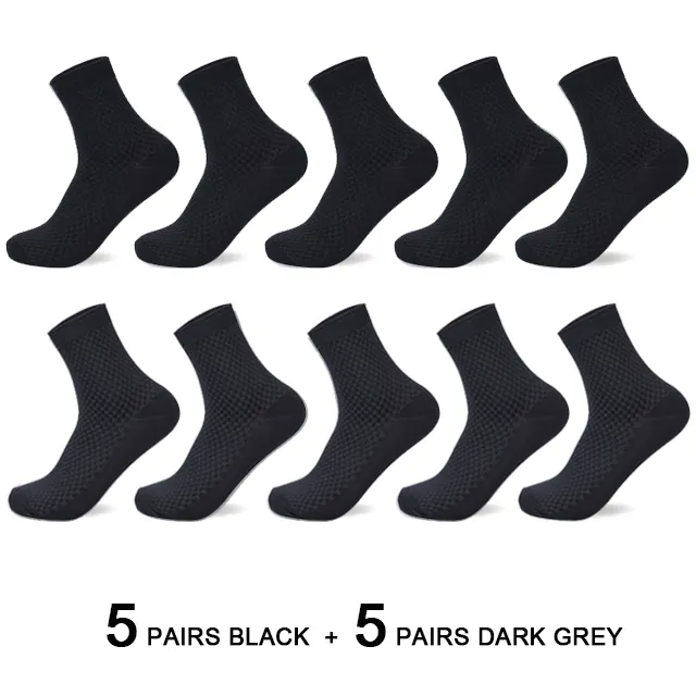 10 Pairs/Lot Men's Bamboo Fiber Socks 2023 New Compression Autumn Long Black Business Casual Man Dress Sock Gift Plus Size 42-45 - Image 7