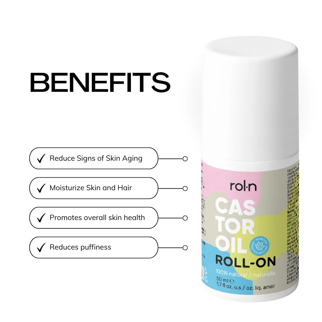100% Cold-Pressed Roll-On Castor Oil for Skin, 50ml - Image 2