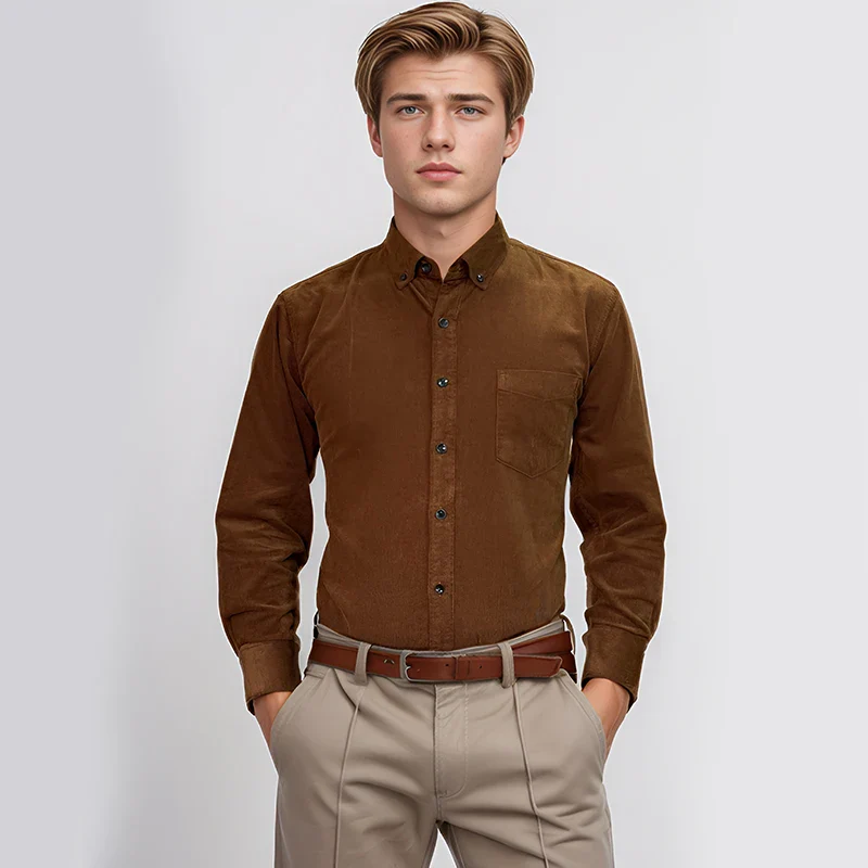 100% Cotton Men's Corduroy Shirts Long Sleeve Casual Regular Fit Business Dress Shirts  Man Comfortable Pocket Clothes 7XL 6XL - Image 2
