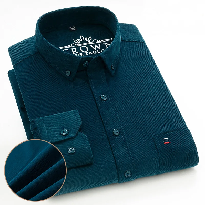 100% Cotton Men's Corduroy Shirts Long Sleeve Casual Regular Fit Business Dress Shirts  Man Comfortable Pocket Clothes 7XL 6XL - Image 21