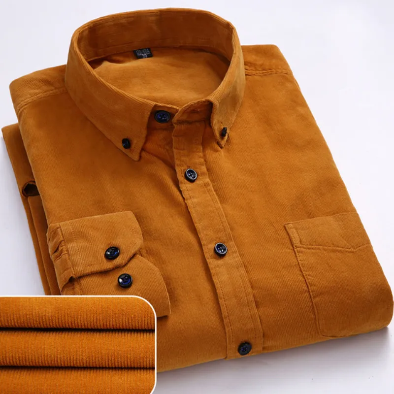 100% Cotton Men's Corduroy Shirts Long Sleeve Casual Regular Fit Business Dress Shirts  Man Comfortable Pocket Clothes 7XL 6XL - Image 4