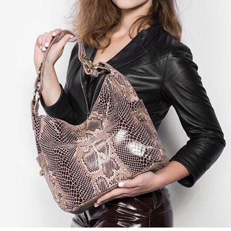 100% Real Leather Lady Shiny Snake Bags Shiny Serpentine Embossed Genuine Leather Handbags For Women - Image 5