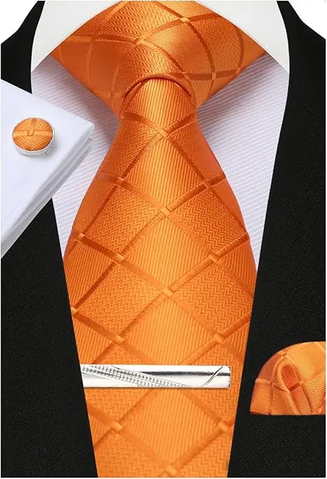 100% Silk Ties for Men Plaid & Checks Tie Clip Handkerchief Woven Classic Men's Necktie Pocket Square Set Formal Wedding Ties - Image 10