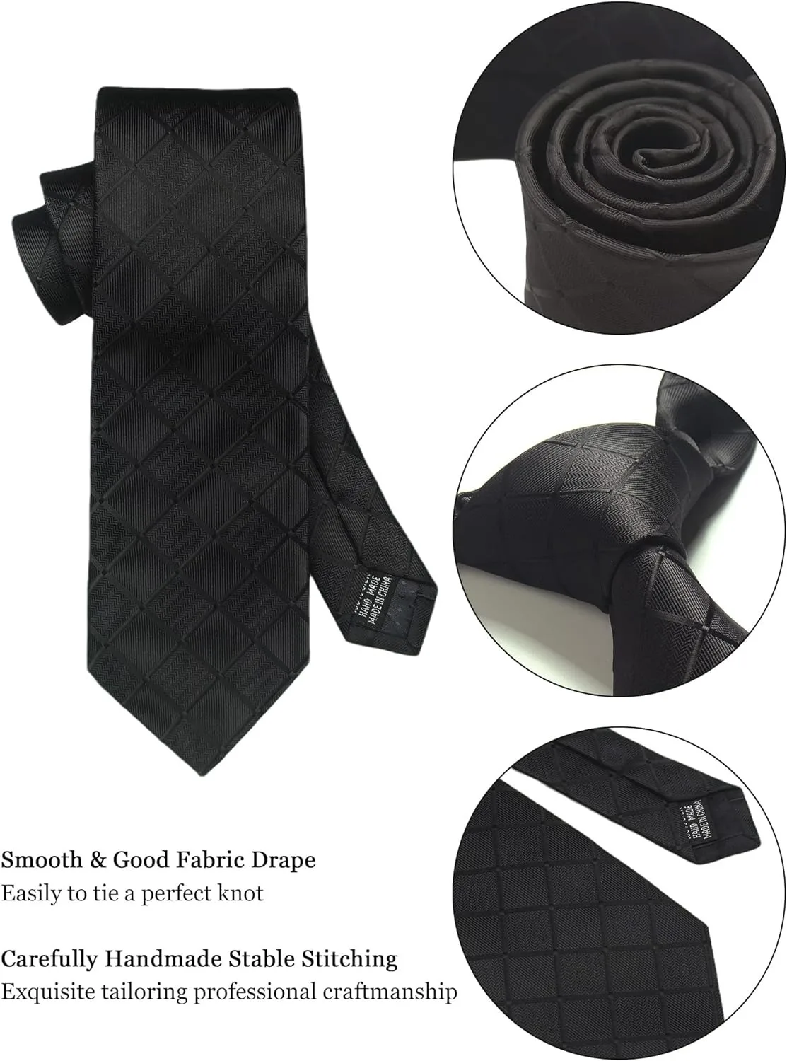100% Silk Ties for Men Plaid & Checks Tie Clip Handkerchief Woven Classic Men's Necktie Pocket Square Set Formal Wedding Ties - Image 3