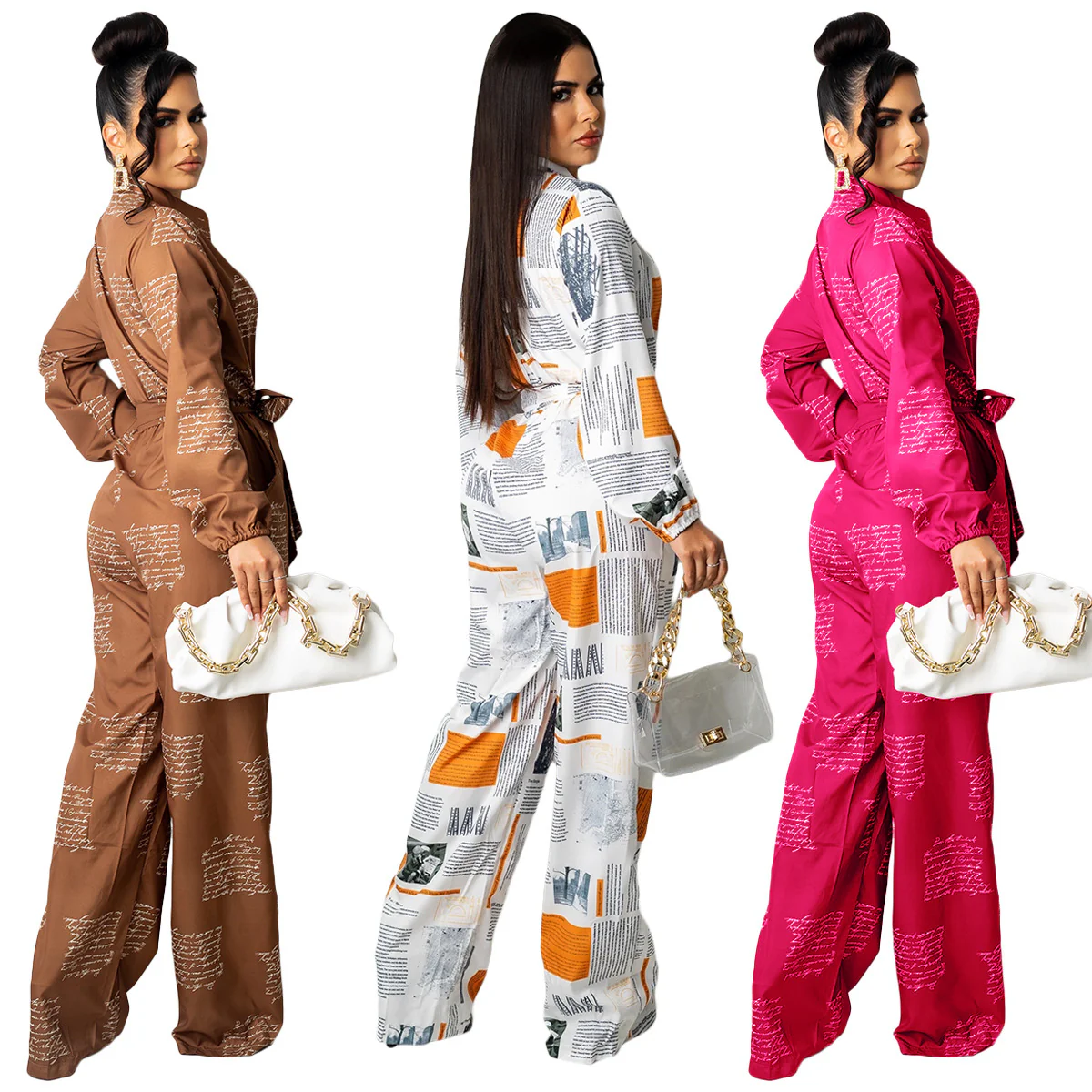 SEXY Letters Print Loose Pockets Waist Ribbon Fall Womens Jumpsuits - Image 4