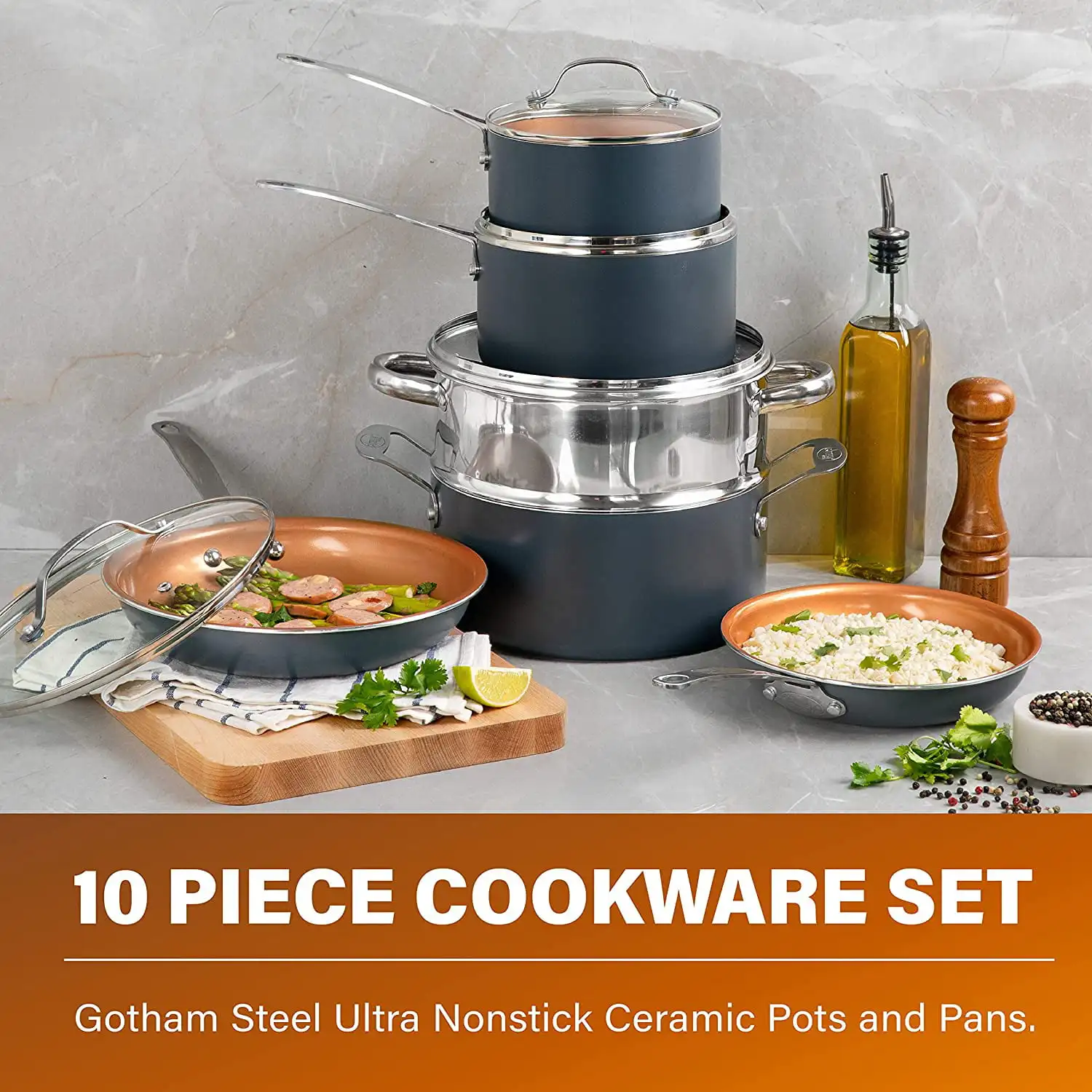 10Pc Pots and Pans Set Nonstick Cookware Set Gray - Image 2