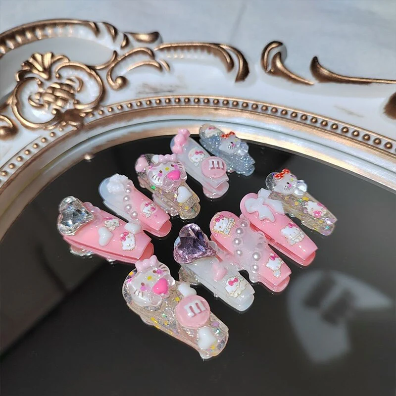 10PCS Sanrio Manicure Hello Kitty Cute Cartoon Resin Hand Carved Nail Three Dimensional Relief Kawaii Girl Nail Decoration Gifts - Image 4