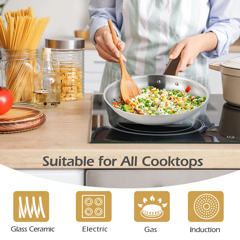11 Pieces/set Stainless Steel Kitchen Cookware Set with Gold Stay-Cool Handles Pots and Pans Cookware Sets Kitchen Supplies - Image 3