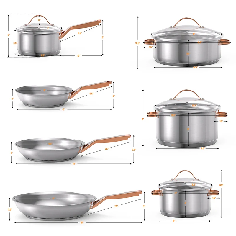 11 Pieces/set Stainless Steel Kitchen Cookware Set with Gold Stay-Cool Handles Pots and Pans Cookware Sets Kitchen Supplies - Image 6