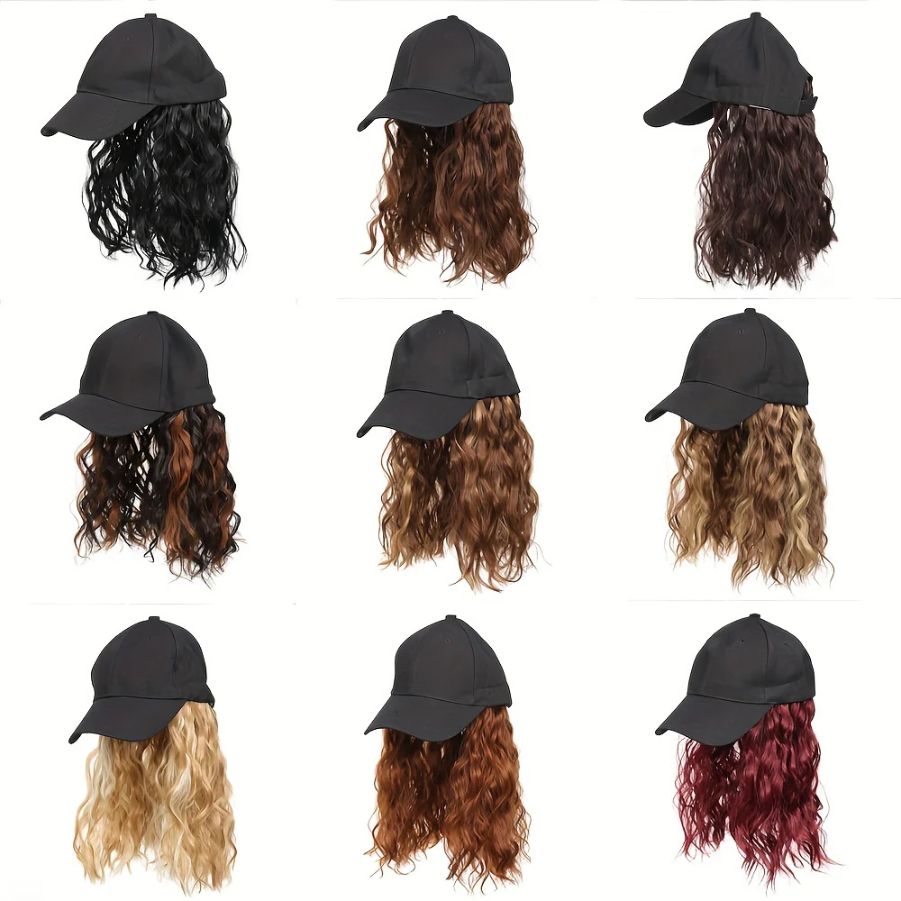 12 Inch Short Wave Baseball Cap Wig With Curly Hair Extension Synthetic Wave Wig Hat For Women Adjustable Baseball Hat Wig - Image 2