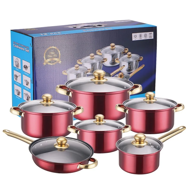 12 Pieces Of Stainless Steel Cookware Set 6 Kinds Of Kitchen Pot Combination Frying Pan Soup Pot Milk Pot Kettle Set Pot Gift - Image 10