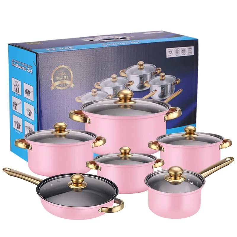 12 Pieces Of Stainless Steel Cookware Set 6 Kinds Of Kitchen Pot Combination Frying Pan Soup Pot Milk Pot Kettle Set Pot Gift - Image 11