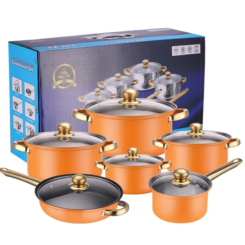 12 Pieces Of Stainless Steel Cookware Set 6 Kinds Of Kitchen Pot Combination Frying Pan Soup Pot Milk Pot Kettle Set Pot Gift - Image 12
