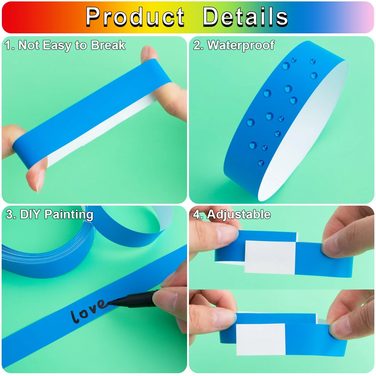 1200 Pcs Paper Wristbands for Events Plastic Neon Color Wrist Bands Concert Identification Wristbands Paper Bracelets Wristbands Party Hand Bands (Multicolor) - Image 3