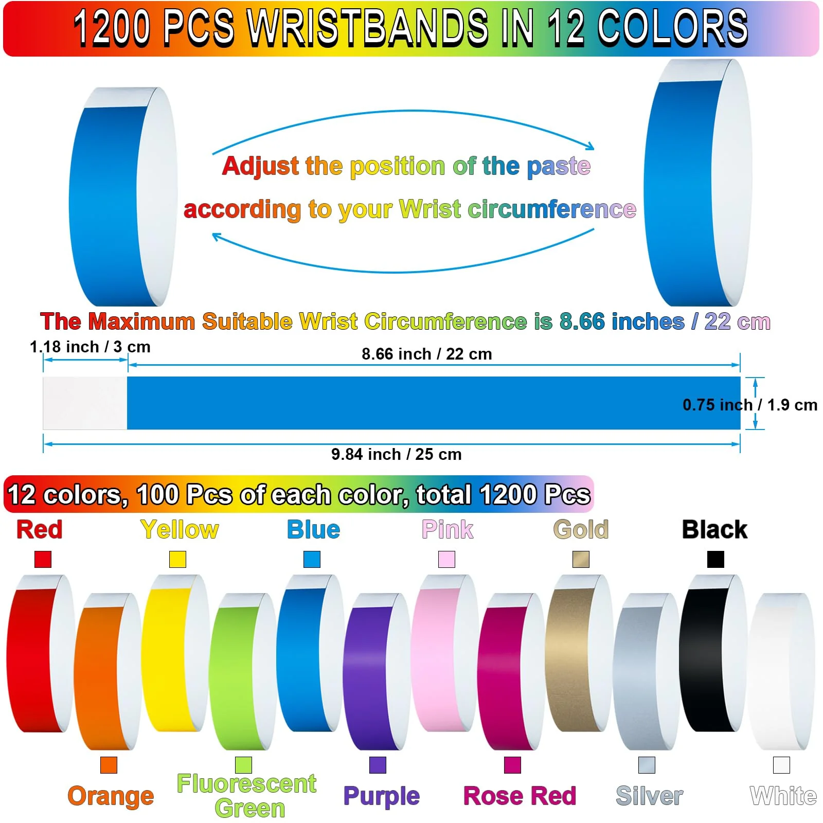 1200 Pcs Paper Wristbands for Events Plastic Neon Color Wrist Bands Concert Identification Wristbands Paper Bracelets Wristbands Party Hand Bands (Multicolor) - Image 7