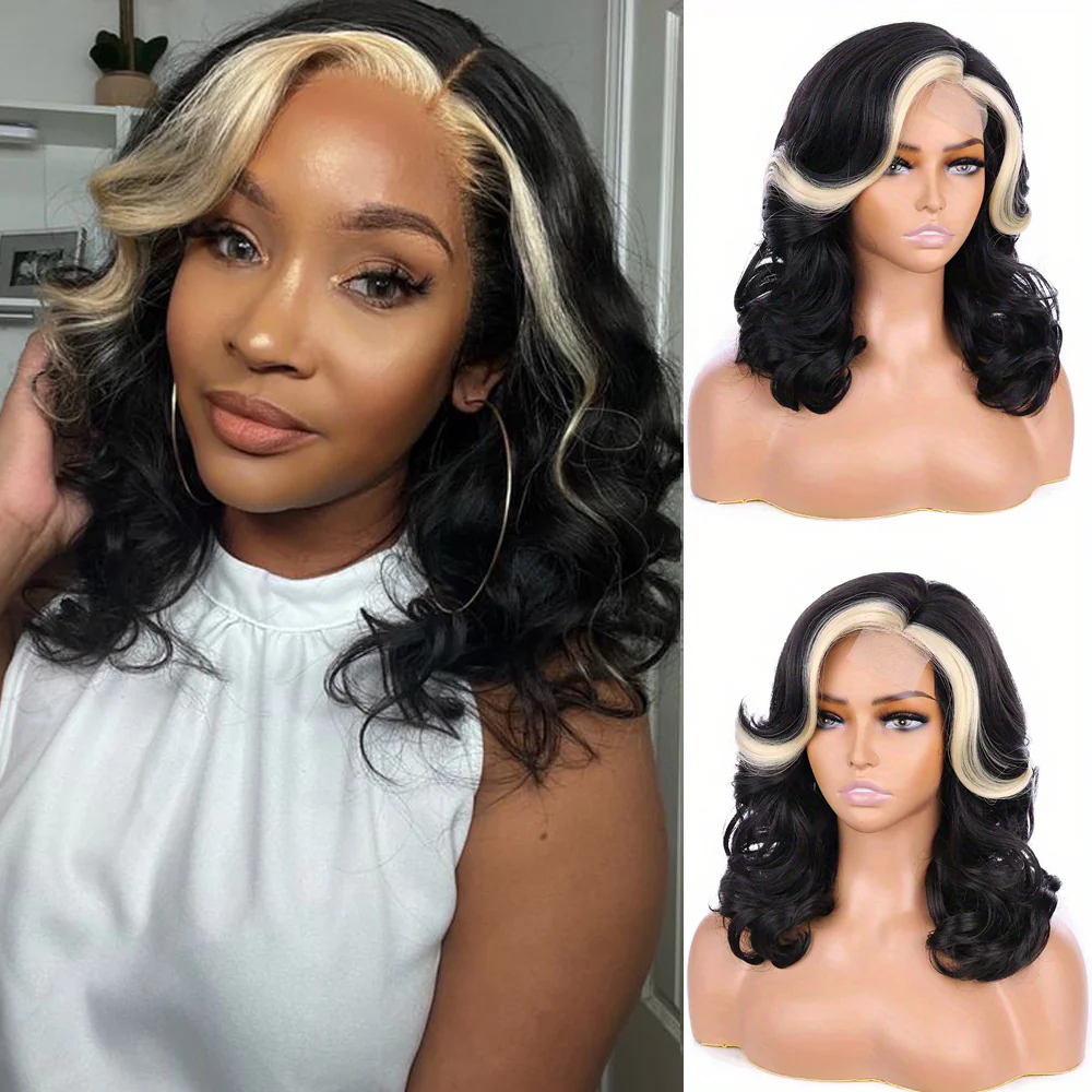 [130% Density Heat Resistant Wig] Chic Bob Wig for Women - Loose Curly, Side Part, Synthetic Lace Front in Black & Brown, 130% Density, Heat Resistant, Perfect for Cosplay & Daily Wear, Short Wig, Perruque - Image 10