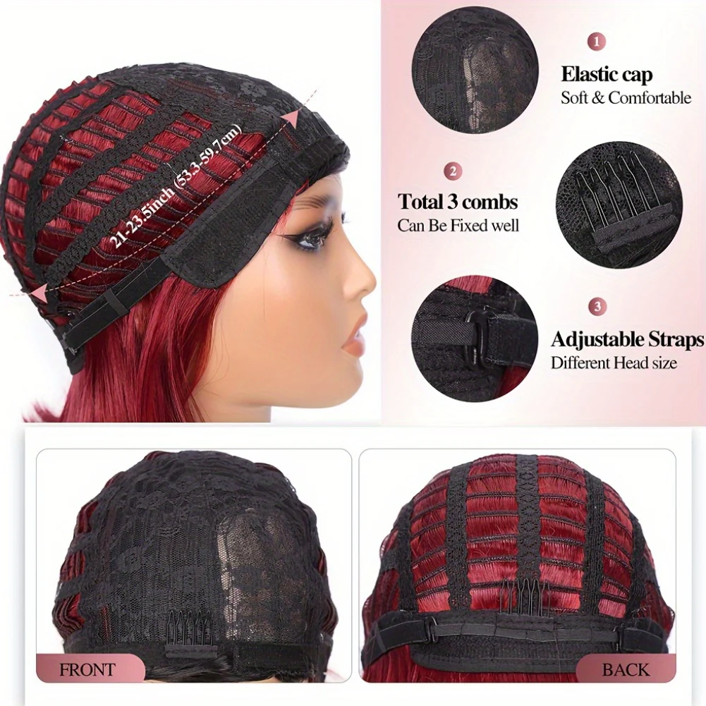 14-Inch Straight Synthetic Bob Wig with Ombre Effect - Black to Red, Heat-Resistant Fiber, Daily Cosplay & Party Style, High-Density Rose Net, Perfect for Women, Party Hair Accessory | Stylish Hairpiece | Heatresistant Fiber, - Image 10