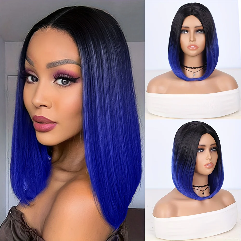 14-Inch Straight Synthetic Bob Wig with Ombre Effect - Black to Red, Heat-Resistant Fiber, Daily Cosplay & Party Style, High-Density Rose Net, Perfect for Women, Party Hair Accessory | Stylish Hairpiece | Heatresistant Fiber, - Image 13