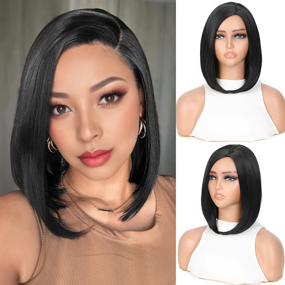 14-Inch Straight Synthetic Bob Wig with Ombre Effect - Black to Red, Heat-Resistant Fiber, Daily Cosplay & Party Style, High-Density Rose Net, Perfect for Women, Party Hair Accessory | Stylish Hairpiece | Heatresistant Fiber, - Image 15