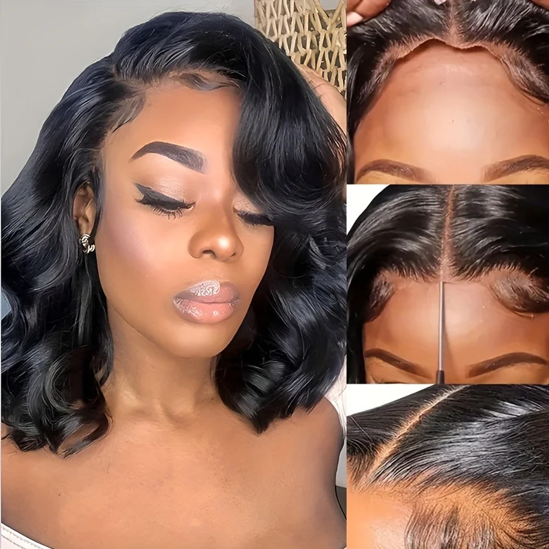 180% Density Glueless Bob Wig - Seamless Body Wave Human Hair with Pre-Plucked Lace Front & Pre-Cut 13x4 Closure - Effortless Wear for Beginners - Natural, Easy-On Style for Women - Image 2