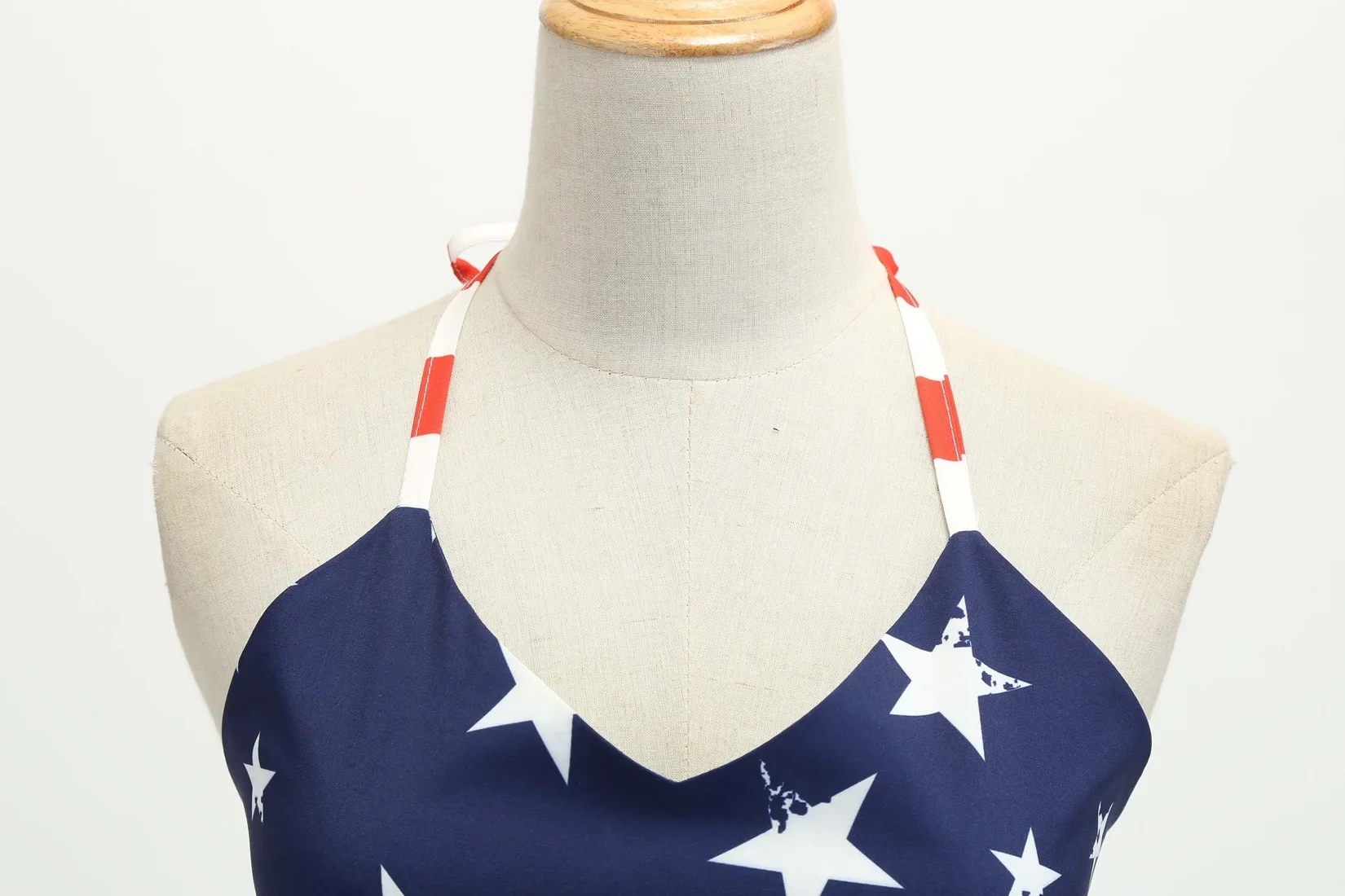 1950s60s Retro Dress American Independence Day Retro Women's Wear Halter Wrap Chest Star Stripe Print Large Swing Dress - Image 3