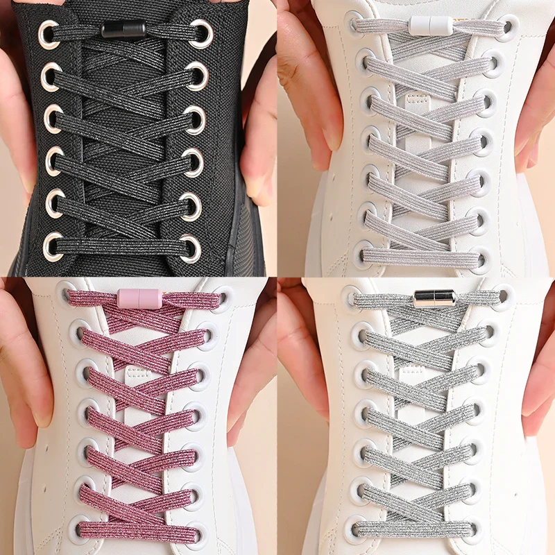 1Pair No Tie Shoe Laces Colorful Buckle Shoelaces Pearl Light Colorful Fashion Without Ties Elastic Laces Sneaker Kids Adult - Image 6