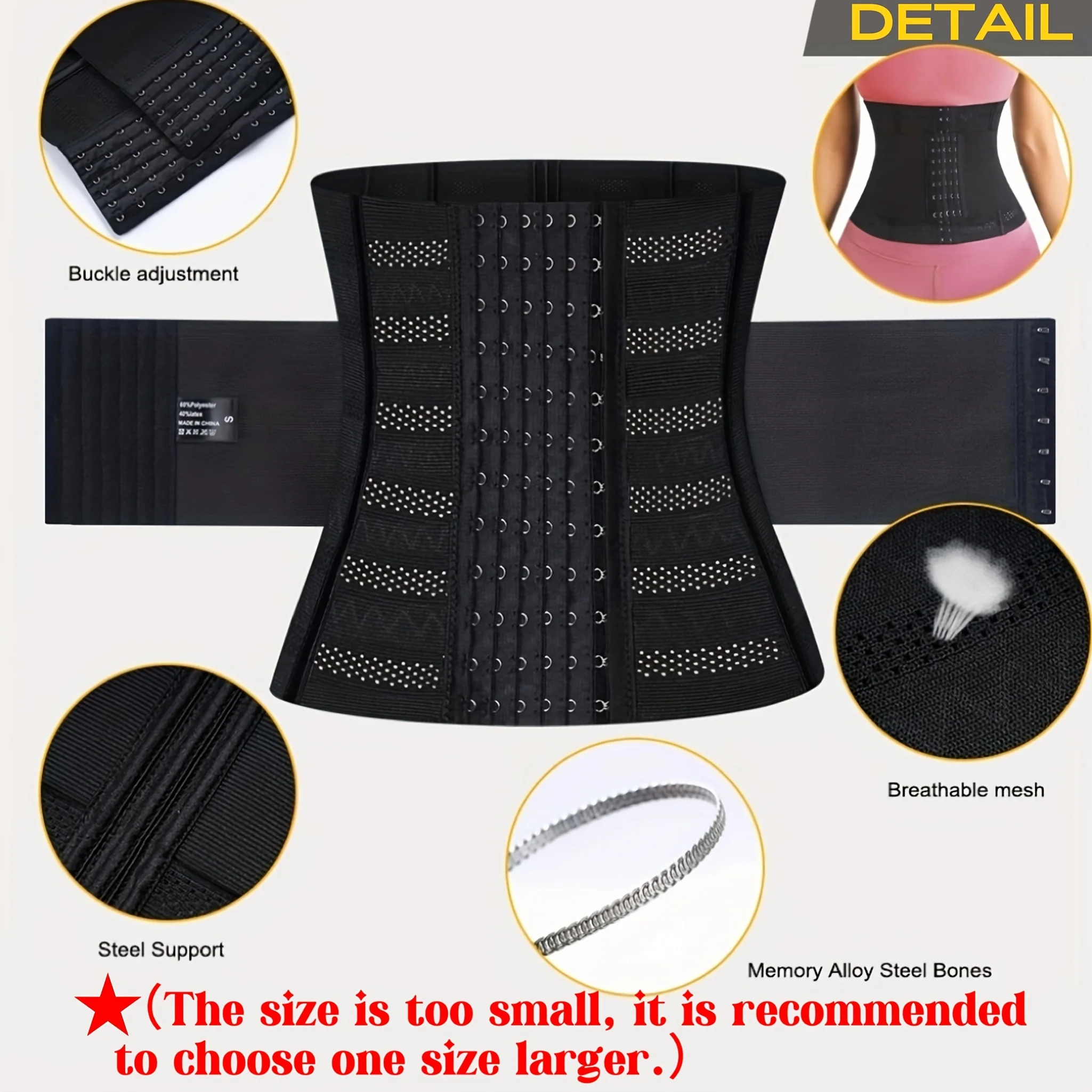 1pc Breathable Polyester Waist Cincher for Women - Medium Control Posture Improvement Shapewear with Adjustable Closure, Knit Fabric Weave, Hand Washable - 1pc - Image 5
