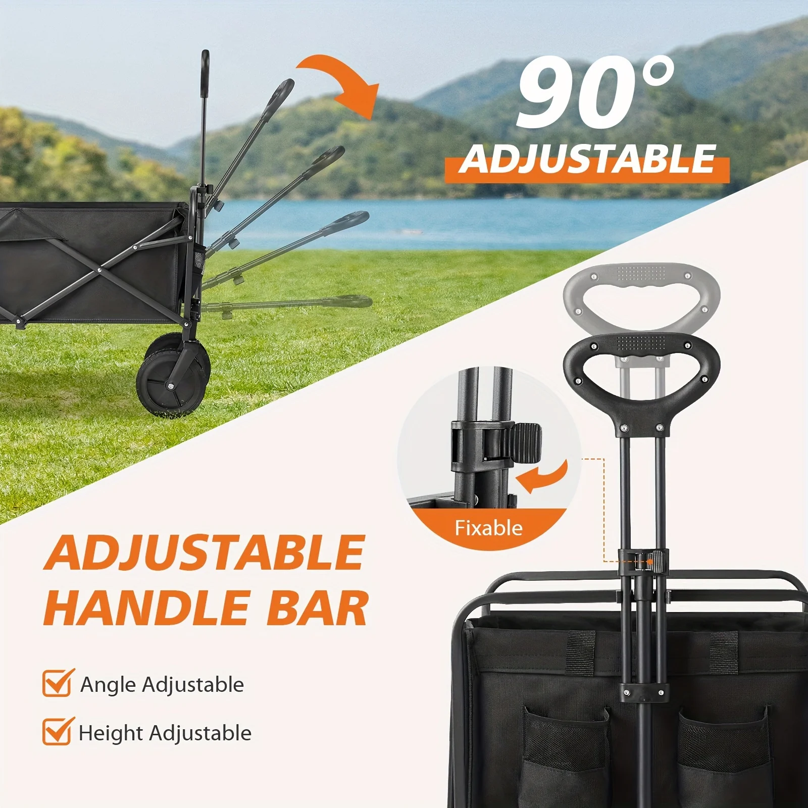 1pc Collapsible Foldable Wagon Cart, 220LBS Heavy Duty Utility Garden Cart With All-Terrain Wheels For Beach, Lawn, Sports, Camping, Black, 30" - Image 5