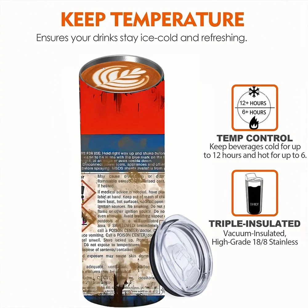 1pcs 20oz Stainless Steel Heat Cold Insulation Straight Water Anytime Bottle, Dual Wall Vacuum Cup, Stains Letter Full Print - Image 2