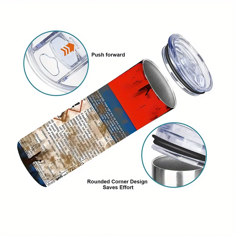 1pcs 20oz Stainless Steel Heat Cold Insulation Straight Water Anytime Bottle, Dual Wall Vacuum Cup, Stains Letter Full Print - Image 5