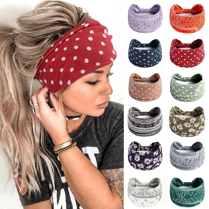 1PCS Boho Flower Print Wide Headband Cotton Soft Bandana Headpiece Hair Accessories For Women Hair Bands DIY Headwear Hairband - Image 2