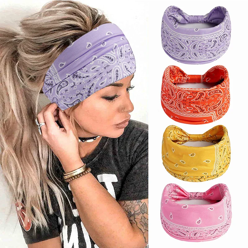 1PCS Boho Flower Print Wide Headband Cotton Soft Bandana Headpiece Hair Accessories For Women Hair Bands DIY Headwear Hairband - Image 6