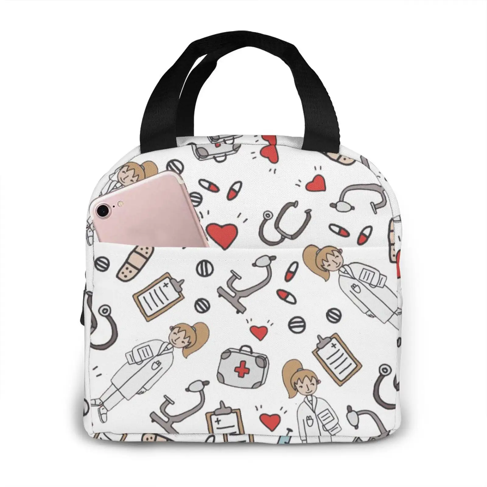 1Pcs New Arrive Fresh Cooler Bag Doctors Nurse Pattern Insulated Lunch Bags Women Food Cooler Warm Bento Box Tote For Kids - Image 19