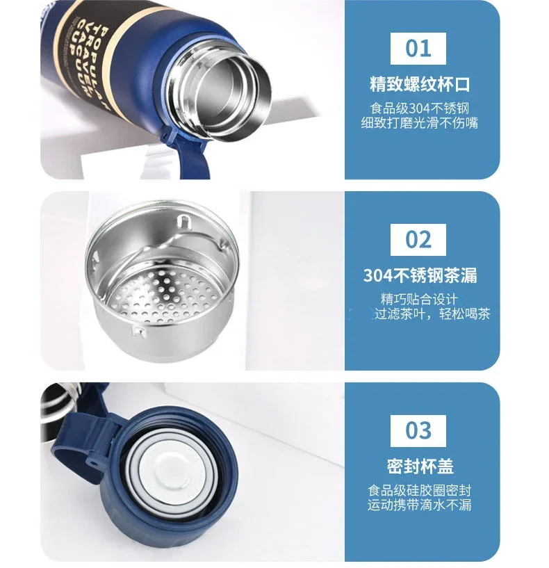 1PCS Stainless Steel Thermos with Tea Filter Double Wall Vacuum Flask Sports Outdoor Fitness Thermal Bottle Insulation Cup - Image 22