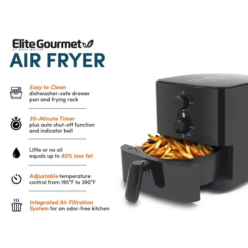 1Qt Compact Air Fryer, Black - Image 6