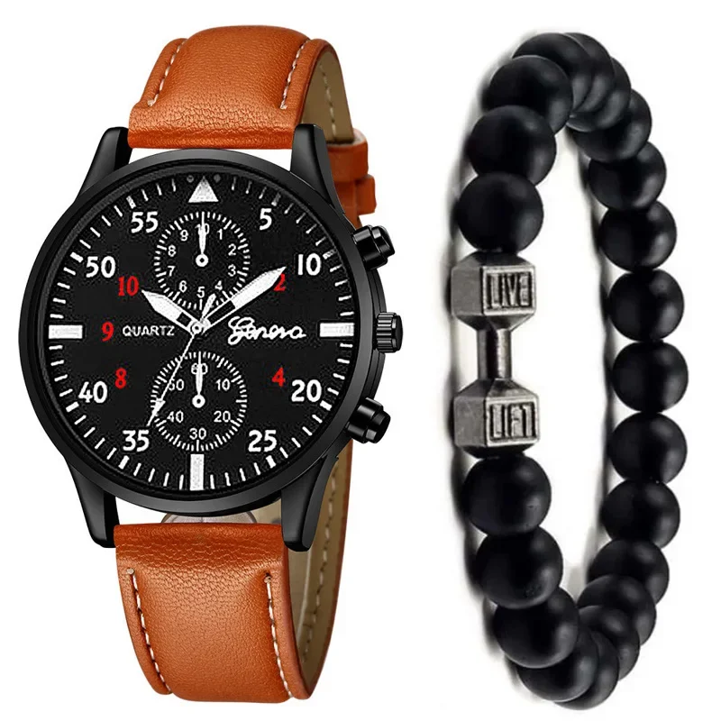 2/1pcs Men Sports Watches Set Man Business Quartz Wristwatch Luxury Brown Leather Bracelet Men Casual Clock Watch（no Box）gifts - Image 13